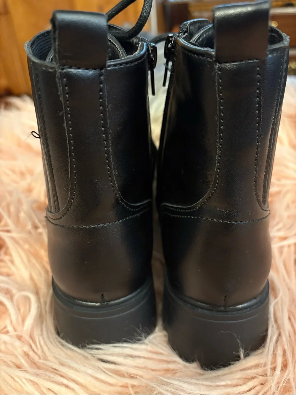 Girls Black Lace-Up Combat Boots